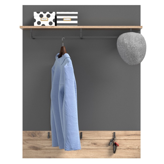 Ensemble de meuble d'entrée : meuble à chaussures + buffet + miroir + porte manteau – Gris anthracite et chêne clair – SELMA 