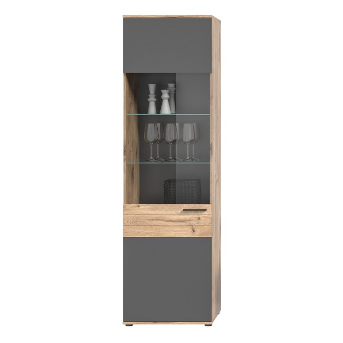 Vitrine avec porte vitrée – Gris anthracite et chêne clair – SELMA 