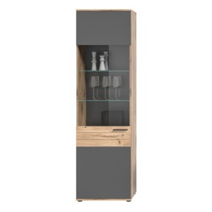 Vitrine avec porte vitrée – Gris anthracite et chêne clair – SELMA 