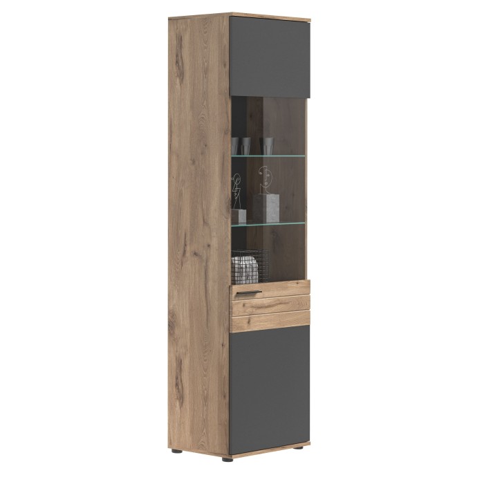 Vitrine avec porte vitrée – Gris anthracite et chêne clair – SELMA 