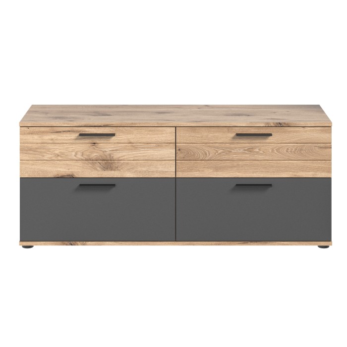 Meuble TV 4 tiroirs – Gris anthracite et chêne clair – SELMA 