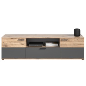 Meuble TV 2 portes et 1 tiroir – Gris anthracite et chêne clair – SELMA 