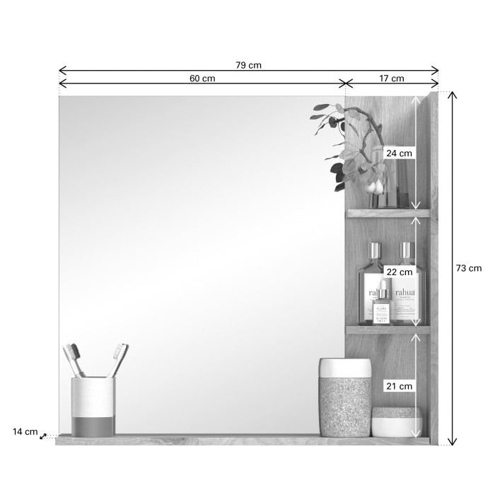 Miroir avec étagère – Chêne clair – SELMA 
