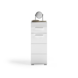 Meuble de rangement de salle de bain 1 porte et 1 tiroir – Blanc Laqué – KLEANKIN 