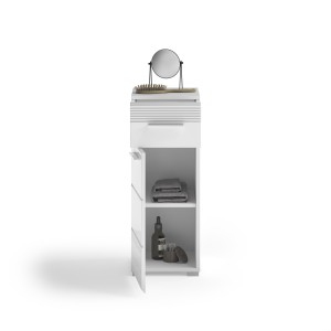 Meuble de rangement de salle de bain 1 porte et 1 tiroir – Blanc Laqué – KLEANKIN 