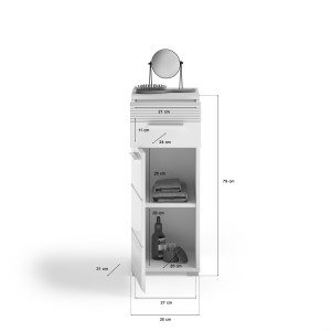 Meuble de rangement de salle de bain 1 porte et 1 tiroir – Blanc Laqué – KLEANKIN 