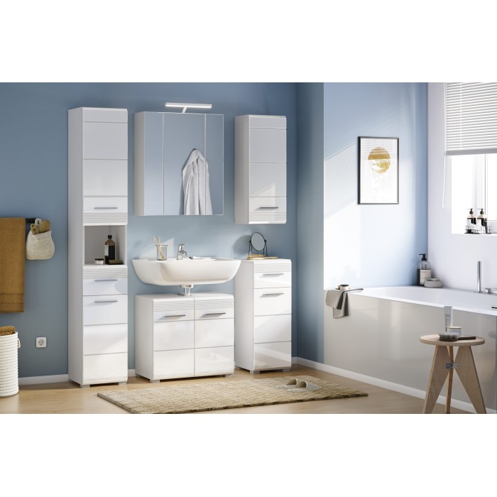 Meuble sous vasque 2 portes – Blanc laqué – KLEANKIN 