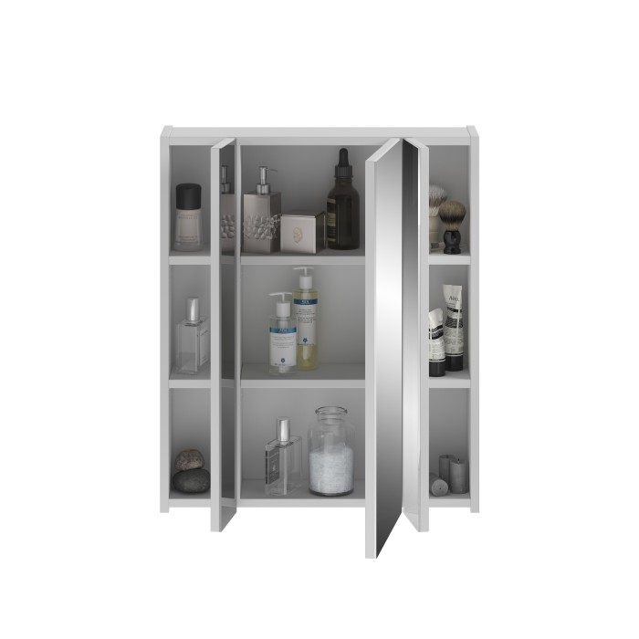 Meuble de rangement avec miroirs + LED – Blanc laqué – KLEANKIN 