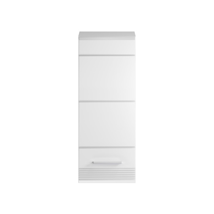 Ensemble de meuble de salle de bain : Meuble sous vasque + 2 demi colonne + Meuble de rangement avec miroir – Blanc laqué – KLEA