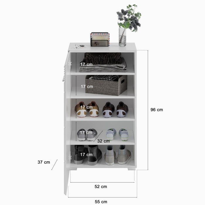 Ensemble de meuble d'entrée : Miroir + meuble à chaussures + porte manteau + meuble de rangement – Blanc laqué – KLEANKIN 