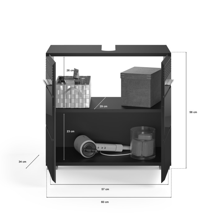Meuble sous vasque – Noir laqué – KLEANKIN 