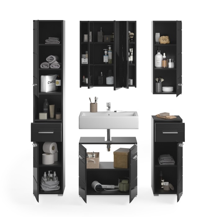 Ensemble de meubles de salle de bain : Meuble sous vasque + Colonne de salle de bain + 2 demi colonne + meuble de rangement avec