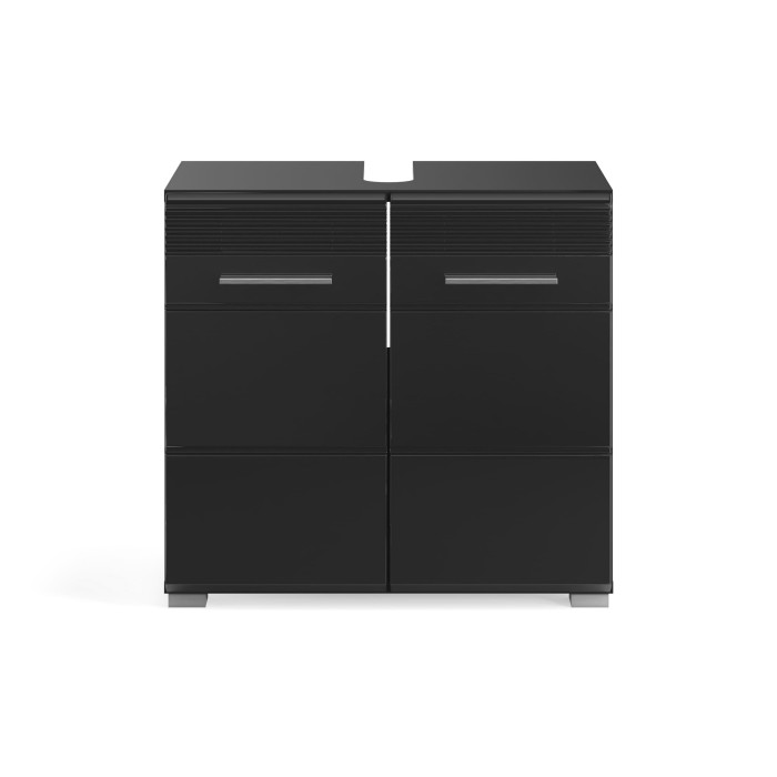 Ensemble de meubles de salle de bain : Meuble sous vasque + colonne de salle de bain + Meuble de rangement avec miroirs – Noir l