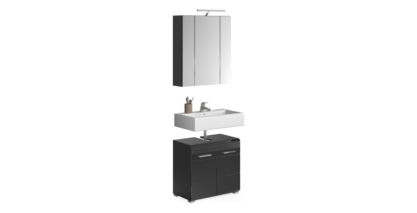 Ensemble de salle de bain : meuble sous vasque – Noir laqué – KLEANKIN 