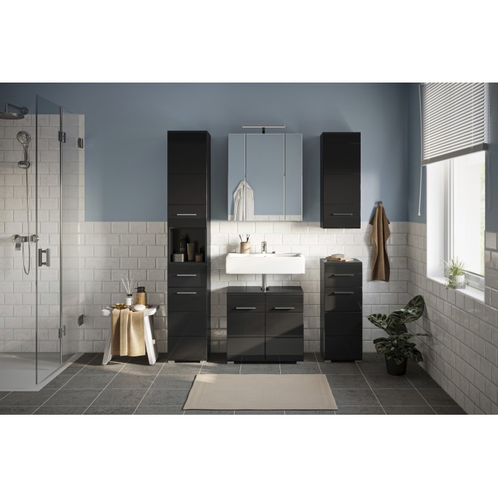 Ensemble de salle de bain : meuble sous vasque – Noir laqué – KLEANKIN 
