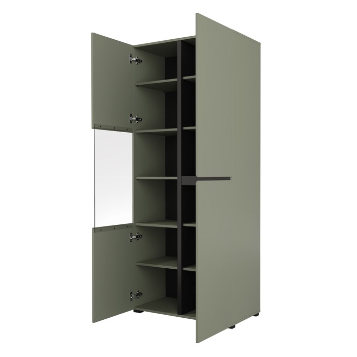 Ensemble de 4 meubles collection HAVANA coloris vert sauge. Meuble TV XL, vitrine, table basse, étagère