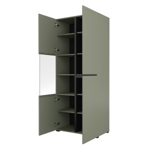 Ensemble de 4 meubles collection HAVANA coloris vert sauge. Meuble TV XL, vitrine, table basse, étagère