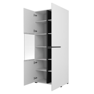 Ensemble de 4 meubles collection HAVANA coloris blanc et noir. Meuble TV XL, vitrine, table basse, étagère