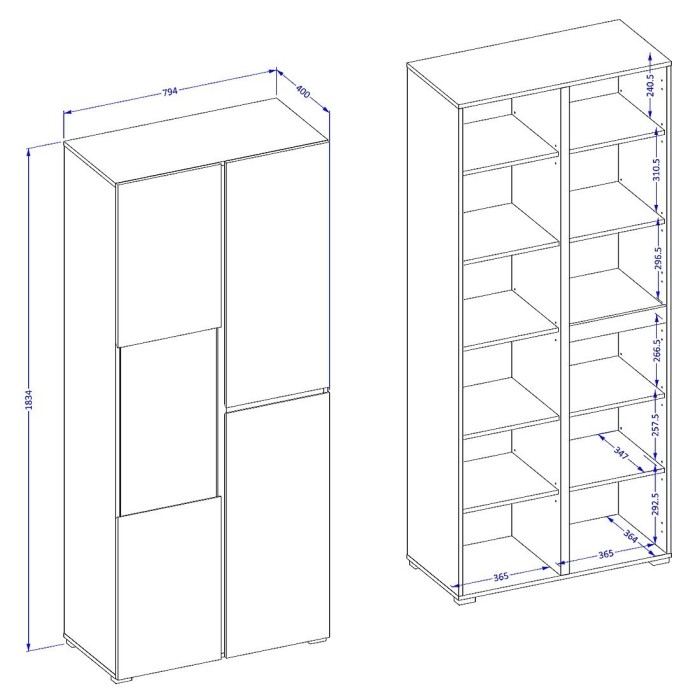 Ensemble de 4 meubles collection HAVANA coloris chêne et noir. Meuble TV XL, vitrine, table basse, étagère