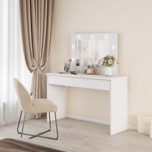Coiffeuse DIVA blanche – Avec miroir, tiroir et éclairage LED – Élégance et fonctionnalité