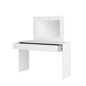 Coiffeuse DIVA blanche – Avec miroir, tiroir et éclairage LED – Élégance et fonctionnalité