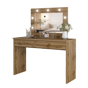 Coiffeuse DIVA chêne – Avec miroir, tiroir et LED – Élégance naturelle et fonctionnalité