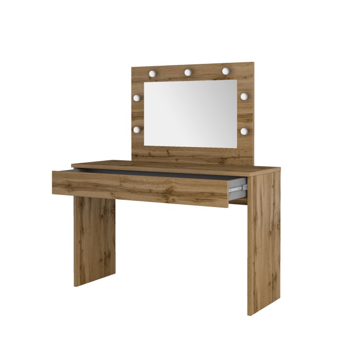 Coiffeuse DIVA chêne – Avec miroir, tiroir et LED – Élégance naturelle et fonctionnalité