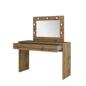 Coiffeuse DIVA chêne – Avec miroir, tiroir et LED – Élégance naturelle et fonctionnalité