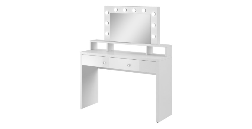 Coiffeuse SENSA blanche – Avec miroir, tiroir, étagère et LED – Design épuré et fonctionnel
