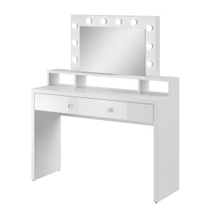 Coiffeuse SENSA blanche – Avec miroir, tiroir, étagère et LED – Design épuré et fonctionnel