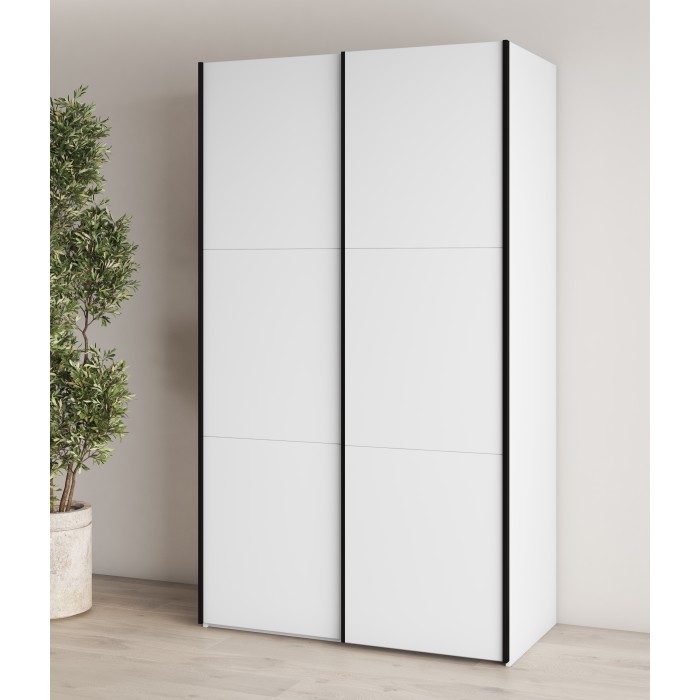 Armoire SLIDE – 120 cm – 2 portes coulissantes – Coloris blanc – Aménagement penderie ou étagères
