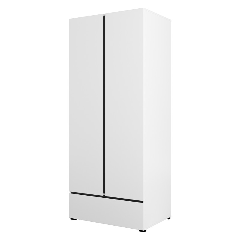 Armoire HAVANA 90 cm – 2 portes + 1 tiroir – Coloris blanc et noir – Design moderne et fonctionnel