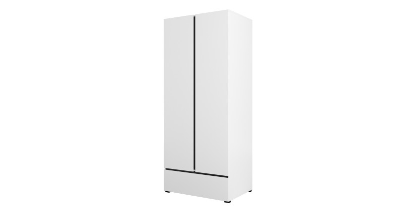 Armoire HAVANA 90 cm – 2 portes + 1 tiroir – Coloris blanc et noir – Design moderne et fonctionnel