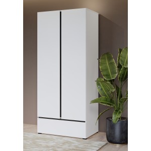 Armoire HAVANA 90 cm – 2 portes + 1 tiroir – Coloris blanc et noir – Design moderne et fonctionnel