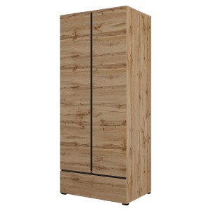 Armoire HAVANA 90 cm – Chêne et noir – 2 portes + 1 tiroir – Rangement compact au style naturel