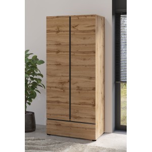 Armoire HAVANA 90 cm – Chêne et noir – 2 portes + 1 tiroir – Rangement compact au style naturel