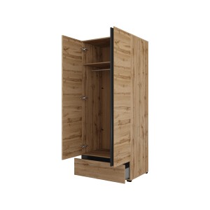 Armoire HAVANA 90 cm – Chêne et noir – 2 portes + 1 tiroir – Rangement compact au style naturel