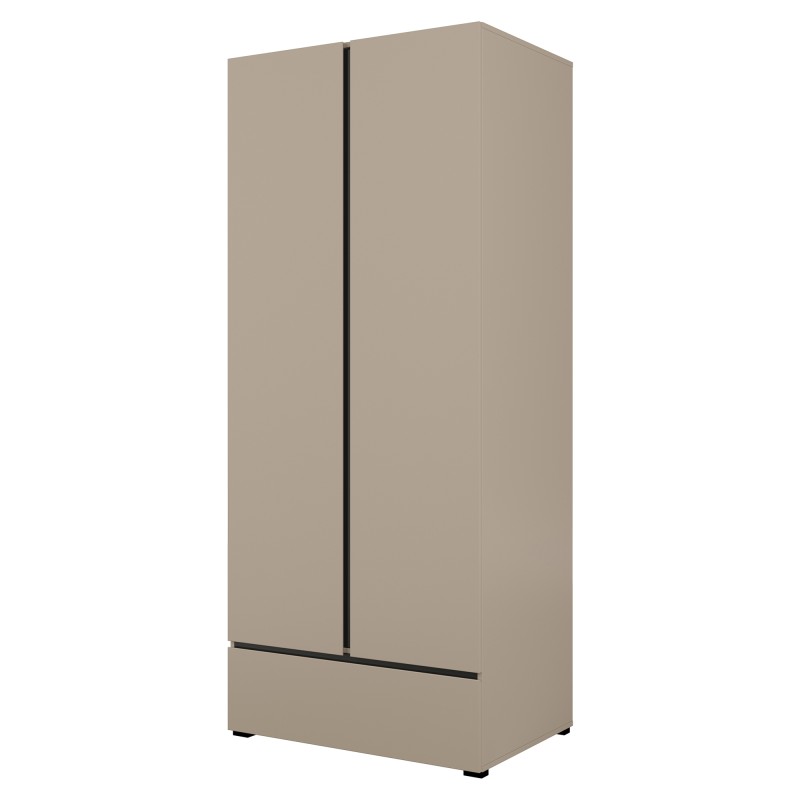 Armoire HAVANA 90 cm – Beige et noir – 2 portes + 1 tiroir – Design compact et contemporain