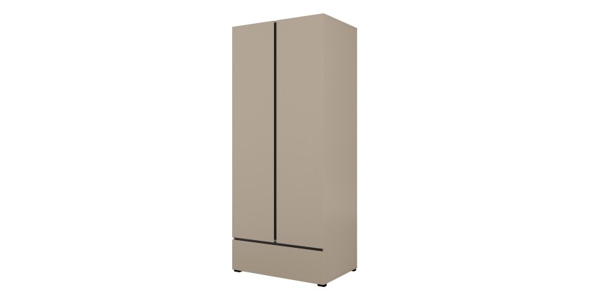 Armoire HAVANA 90 cm – Beige et noir – 2 portes + 1 tiroir – Design compact et contemporain