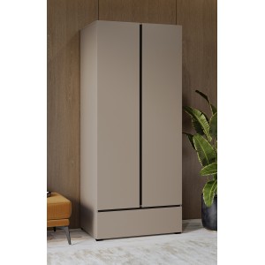 Armoire HAVANA 90 cm – Beige et noir – 2 portes + 1 tiroir – Design compact et contemporain