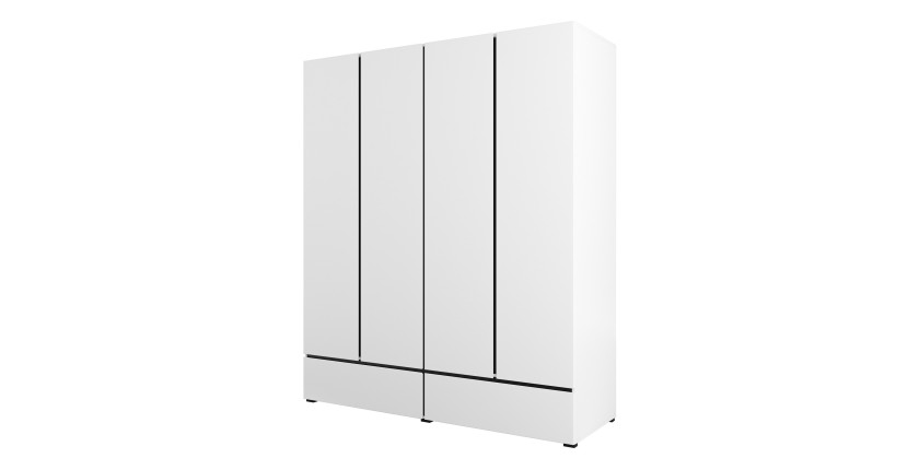 Armoire HAVANA 180 cm – 4 portes et 2 tiroirs – Coloris blanc et noir – Design moderne et grande capacité