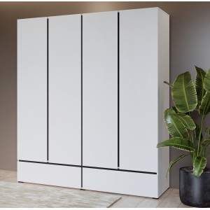 Armoire HAVANA 180 cm – 4 portes et 2 tiroirs – Coloris blanc et noir – Design moderne et grande capacité