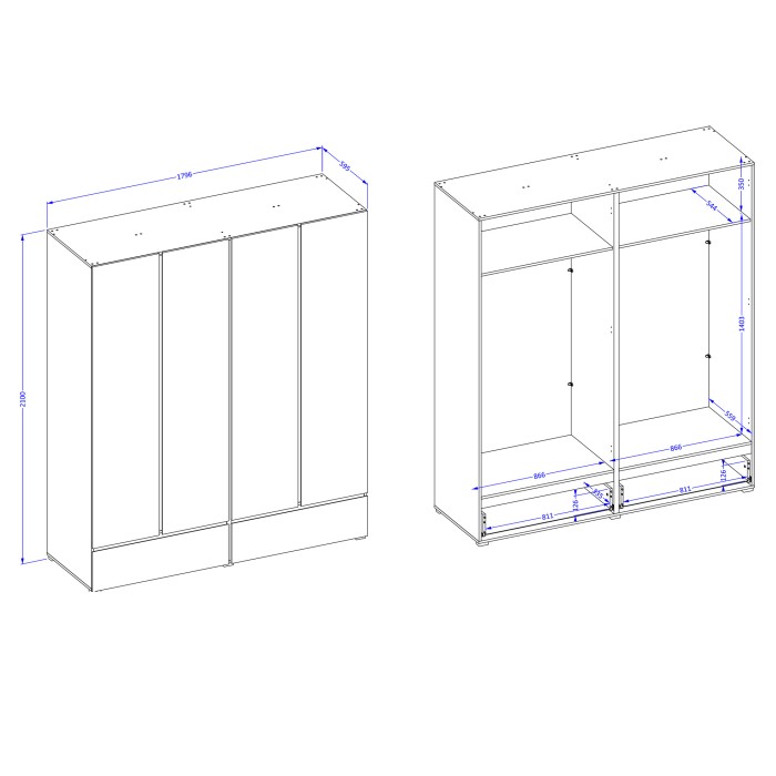 Armoire HAVANA 180 cm – 4 portes et 2 tiroirs – Coloris blanc et noir – Design moderne et grande capacité