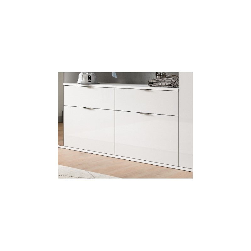 Meuble de rangement BODITE – 4 tiroirs – Blanc laqué – Élégance et rangement optimal