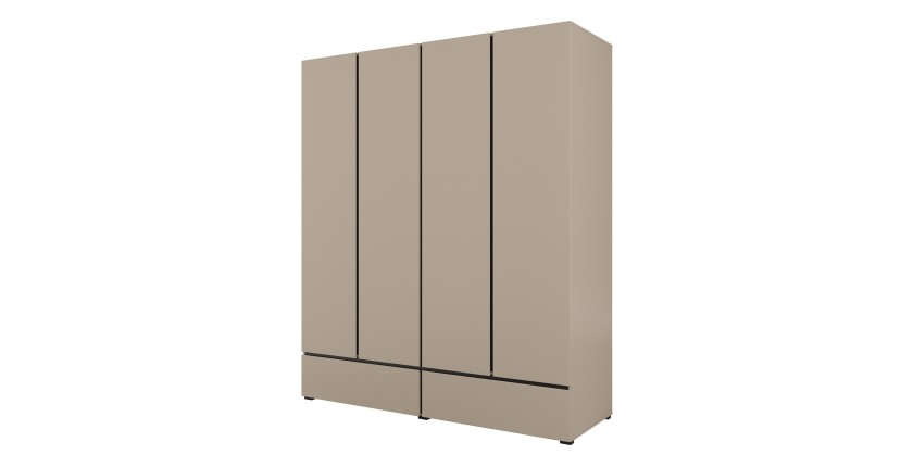 Armoire HAVANA 180 cm – Beige et noir – 4 portes et 2 tiroirs – Élégance moderne et rangement XXL