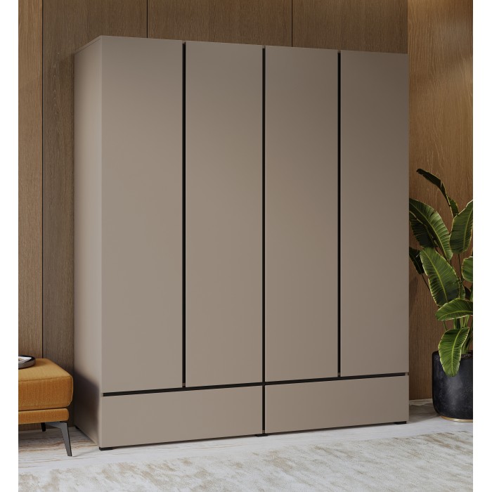 Armoire HAVANA 180 cm – Beige et noir – 4 portes et 2 tiroirs – Élégance moderne et rangement XXL