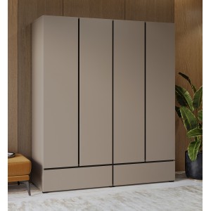 Armoire HAVANA 180 cm – Beige et noir – 4 portes et 2 tiroirs – Élégance moderne et rangement XXL