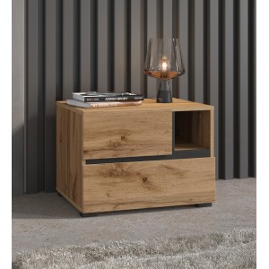 Table de chevet HAVANA chêne et noir – 2 tiroirs et 1 niche – Style naturel et rangement pratique