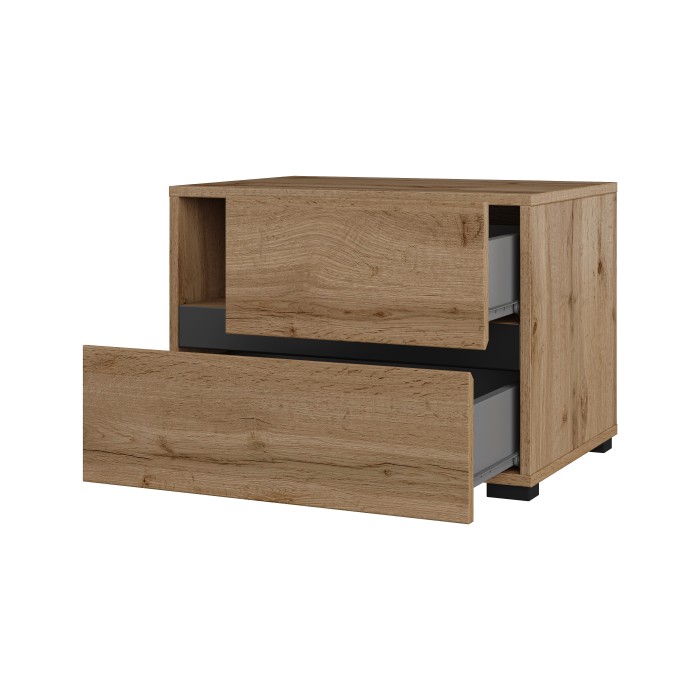 Table de chevet HAVANA chêne et noir – 2 tiroirs et 1 niche – Style naturel et rangement pratique