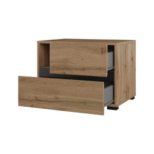 Table de chevet HAVANA chêne et noir – 2 tiroirs et 1 niche – Style naturel et rangement pratique